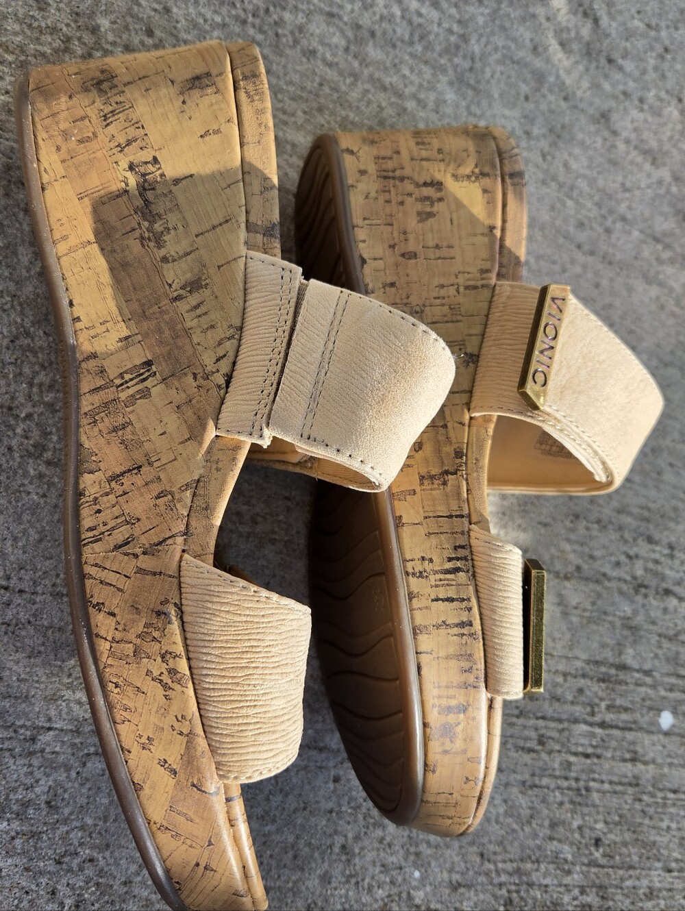 Vionic Pepper Ruche Cork Wedge Sandals Beige Blush Size 7 Worn Once - Picture 3 of 7
